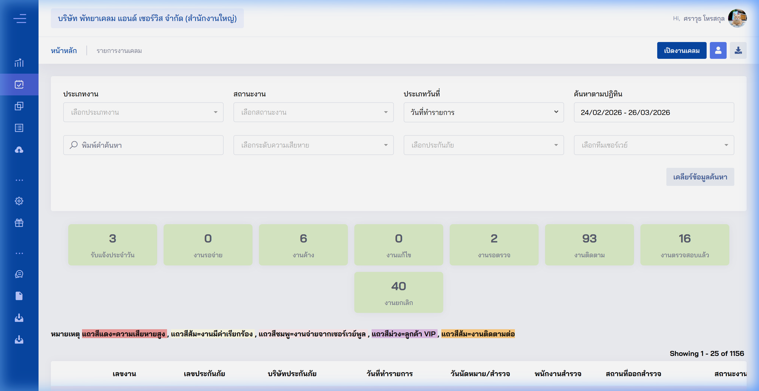 หน้าจอรายการงานสำรวจภัย